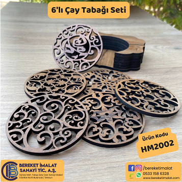 Ahşap 6'lı Çay Altlığı Seti 1