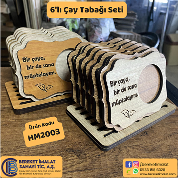 Ahşap 6'lı Çay Altlığı Seti 1