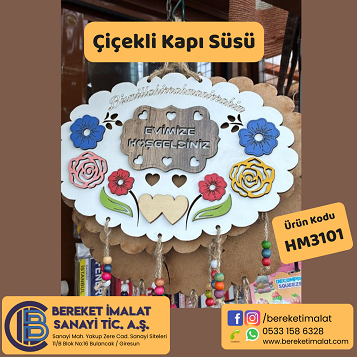 Ahşap Dekoratif Çiçekli Kapı Süsü 1